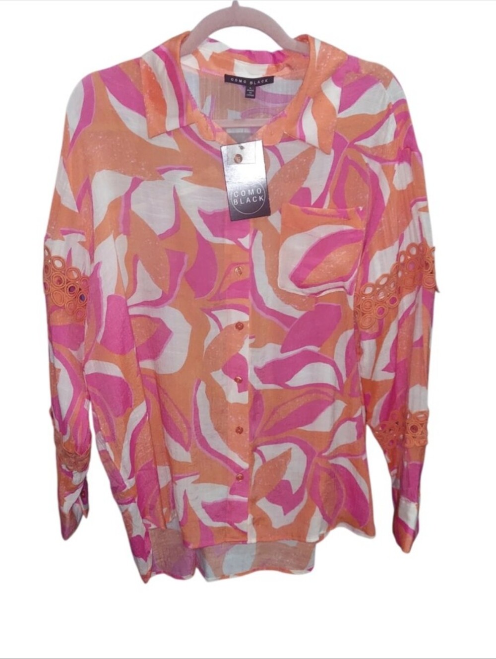 NWT Lightweight Oversized Vibrant Print Long Sleeve Button Down Size L
